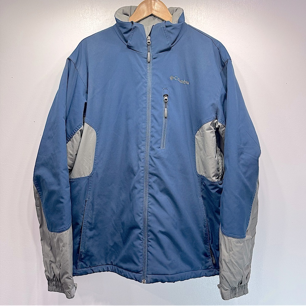 Columbia Blue & Gray Zip Front Fleece Lined Soft Shell Jacket with Zip Pockets
